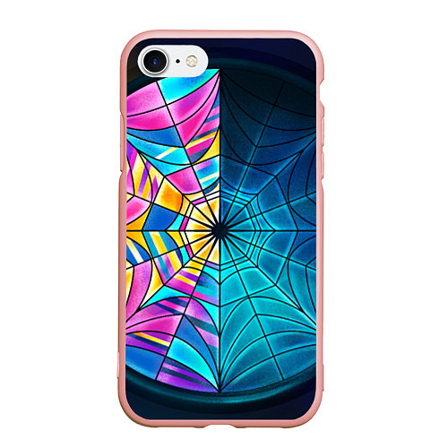 Чехол iPhone 7/8 матовый Уэнсдей - окно ночной витраж - текстура зерна / 3D-Светло-розовый – фото 1