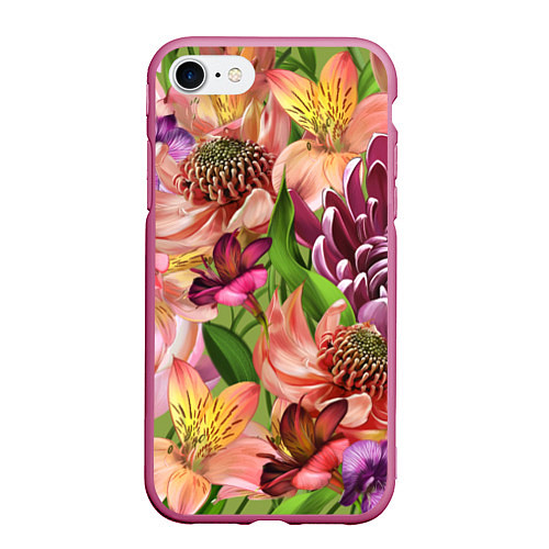 Чехол iPhone 7/8 матовый Райские цветы / 3D-Малиновый – фото 1