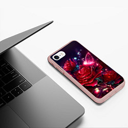 Чехол iPhone 7/8 матовый Розы с огоньками, цвет: 3D-светло-розовый — фото 2