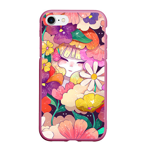 Чехол iPhone 7/8 матовый Девочка в цветах / 3D-Малиновый – фото 1