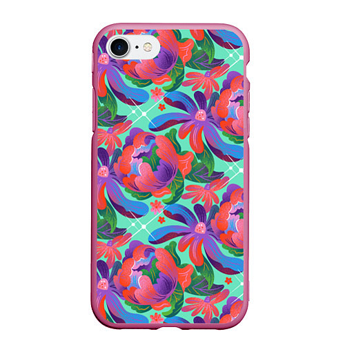 Чехол iPhone 7/8 матовый Цветочный паттерн арт / 3D-Малиновый – фото 1