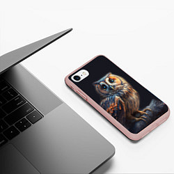 Чехол iPhone 7/8 матовый Сова на ветке, портрет, цвет: 3D-светло-розовый — фото 2
