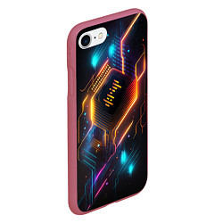 Чехол iPhone 7/8 матовый Неоновая абстрактная электроцепь, цвет: 3D-малиновый — фото 2