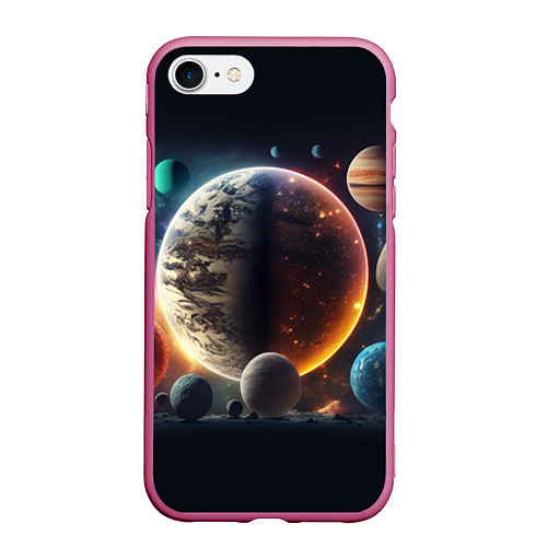 Чехол iPhone 7/8 матовый Ппланеты и космос от нейросети / 3D-Малиновый – фото 1