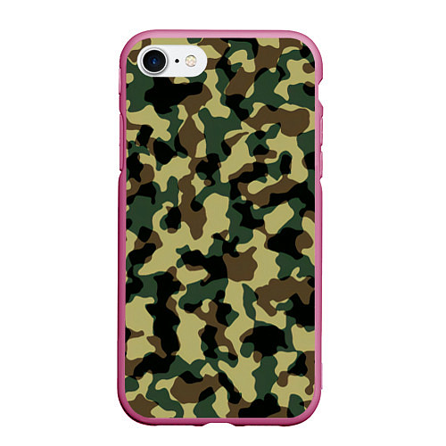 Чехол iPhone 7/8 матовый Военный камуфляж / 3D-Малиновый – фото 1