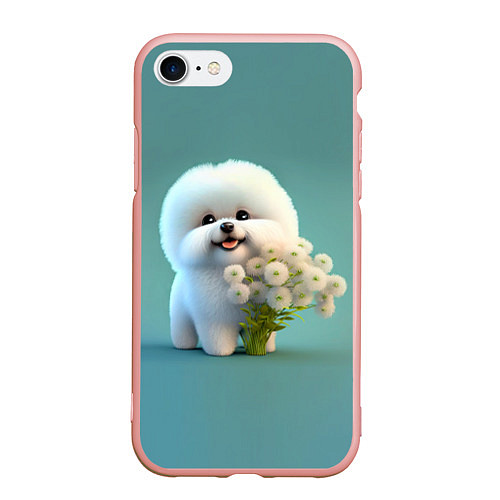 Чехол iPhone 7/8 матовый Белая собака милаха / 3D-Светло-розовый – фото 1