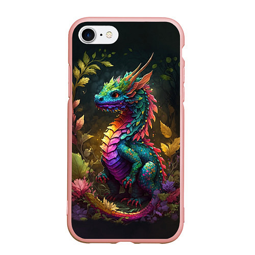 Чехол iPhone 7/8 матовый Разноцветный дракончик в лесу / 3D-Светло-розовый – фото 1