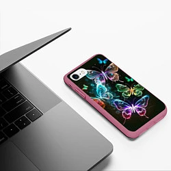 Чехол iPhone 7/8 матовый Неоновые дикие бабочки, цвет: 3D-малиновый — фото 2