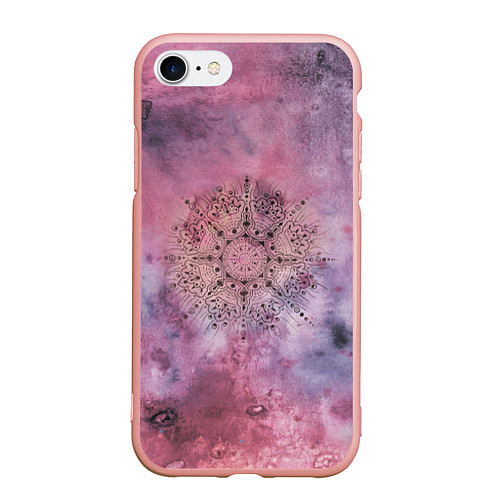 Чехол iPhone 7/8 матовый Мандала гармонии, фиолетовая, космос / 3D-Светло-розовый – фото 1