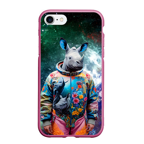 Чехол iPhone 7/8 матовый Rhino in spacesuit - neural network / 3D-Малиновый – фото 1