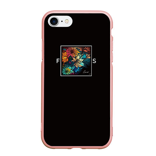 Чехол iPhone 7/8 матовый Цветы в квадрате с надписью / 3D-Светло-розовый – фото 1