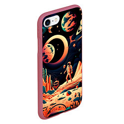 Чехол iPhone 7/8 матовый Покорение космоса, цвет: 3D-малиновый — фото 2