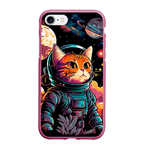 Чехол iPhone 7/8 матовый Милый котик из космоса / 3D-Малиновый – фото 1