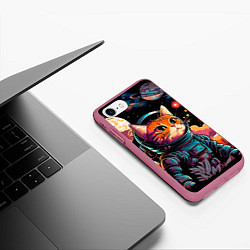 Чехол iPhone 7/8 матовый Милый котик из космоса, цвет: 3D-малиновый — фото 2