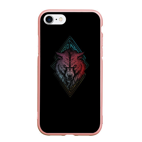 Чехол iPhone 7/8 матовый Неоновый разноцветный волк / 3D-Светло-розовый – фото 1