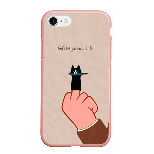 Чехол iPhone 7/8 матовый Котик с ножиком и средний палец - текстура холста / 3D-Светло-розовый – фото 1