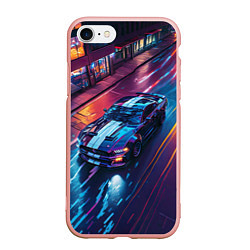 Чехол iPhone 7/8 матовый Форд мустанг ночью под дождем, цвет: 3D-светло-розовый