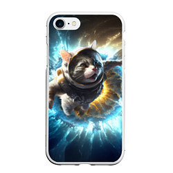 Чехол iPhone 7/8 матовый Кот космонавт и взрыв звезды, цвет: 3D-белый