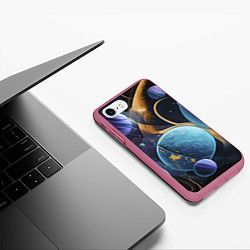Чехол iPhone 7/8 матовый Планеты во вселенной, цвет: 3D-малиновый — фото 2