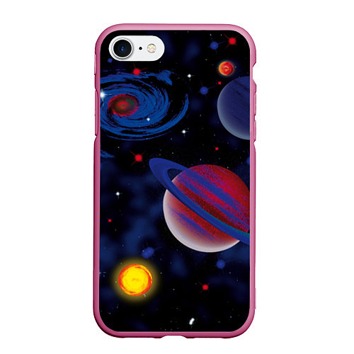 Чехол iPhone 7/8 матовый Планеты / 3D-Малиновый – фото 1