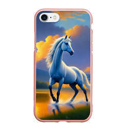 Чехол iPhone 7/8 матовый Белая лошадь на рассвете, цвет: 3D-светло-розовый