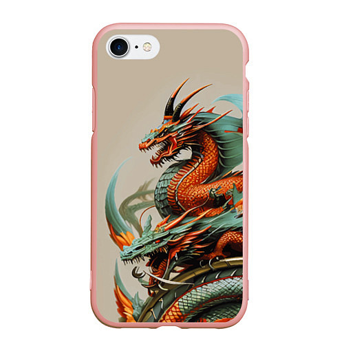 Чехол iPhone 7/8 матовый Japan dragon - irezumi / 3D-Светло-розовый – фото 1
