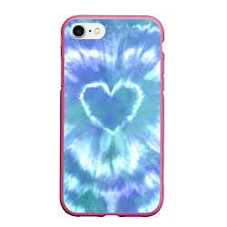 Чехол iPhone 7/8 матовый Сердце - тай-дай - голубой, цвет: 3D-малиновый