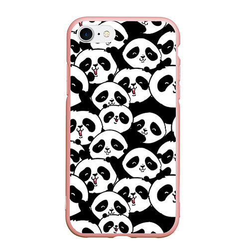 Чехол iPhone 7/8 матовый Весёлые панды / 3D-Светло-розовый – фото 1