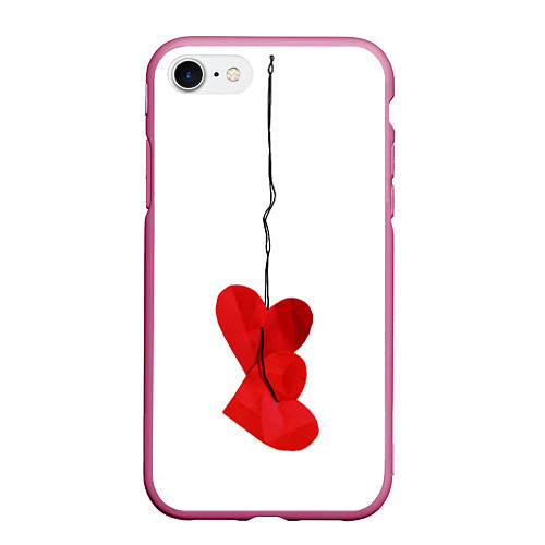 Чехол iPhone 7/8 матовый Сердца валентинки / 3D-Малиновый – фото 1