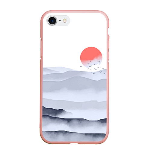 Чехол iPhone 7/8 матовый Японский пейзаж - восход солнца / 3D-Светло-розовый – фото 1