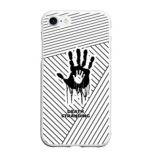 Чехол iPhone 7/8 матовый Символ Death Stranding на светлом фоне с полосами / 3D-Белый – фото 1