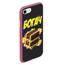 Чехол iPhone 7/8 матовый Богач с сундуком на черным фоне, цвет: 3D-малиновый — фото 2