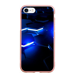Чехол iPhone 7/8 матовый Металлические соты с синей подсветкой, цвет: 3D-светло-розовый