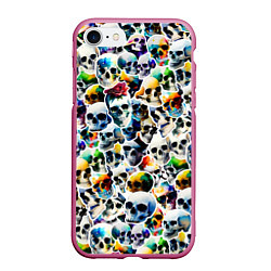 Чехол iPhone 7/8 матовый Акварельные черепа, цвет: 3D-малиновый