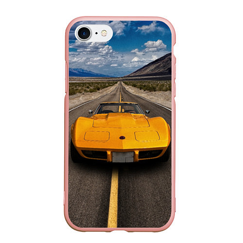 Чехол iPhone 7/8 матовый Ретро маслкар Chevrolet Corvette Stingray / 3D-Светло-розовый – фото 1