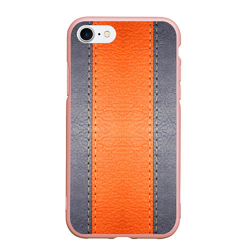 Чехол iPhone 7/8 матовый Кожа серая оранжевая / 3D-Светло-розовый – фото 1