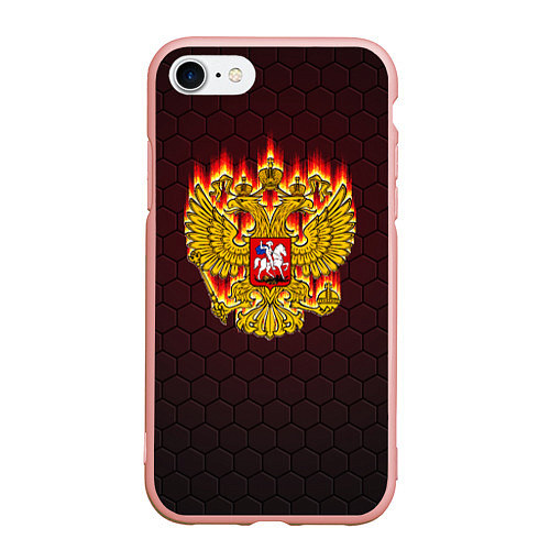 Чехол iPhone 7/8 матовый Пылающий герб РФ / 3D-Светло-розовый – фото 1