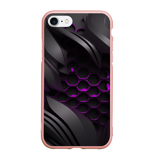 Чехол iPhone 7/8 матовый Черные объекты с фиолетовой сеткой / 3D-Светло-розовый – фото 1