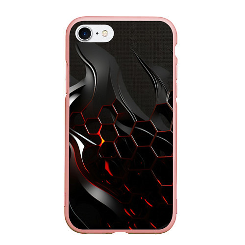 Чехол iPhone 7/8 матовый Черно-красные плиты / 3D-Светло-розовый – фото 1