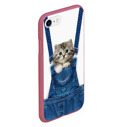 Чехол iPhone 7/8 матовый Котенок в кармане комбинезона, цвет: 3D-малиновый — фото 2