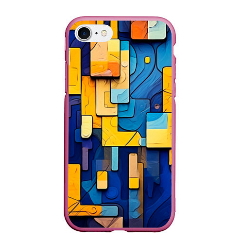 Чехол iPhone 7/8 матовый Синие и жёлтые фигуры / 3D-Малиновый – фото 1