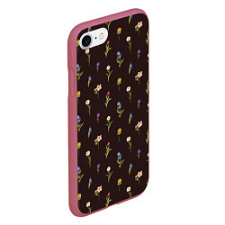 Чехол iPhone 7/8 матовый Узор из весенних цветов, цвет: 3D-малиновый — фото 2