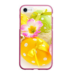 Чехол iPhone 7/8 матовый Пасхальные яйца и цветы, цвет: 3D-малиновый