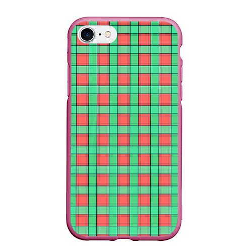Чехол iPhone 7/8 матовый Клетчатый зелено -оранжевый паттерн / 3D-Малиновый – фото 1