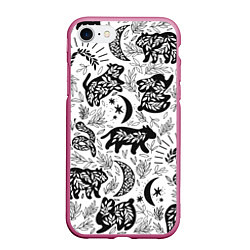 Чехол iPhone 7/8 матовый Веточки и лесные звери - паттерн, цвет: 3D-малиновый