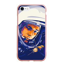 Чехол iPhone 7/8 матовый Юрий Гагарин в скафандре, цвет: 3D-светло-розовый