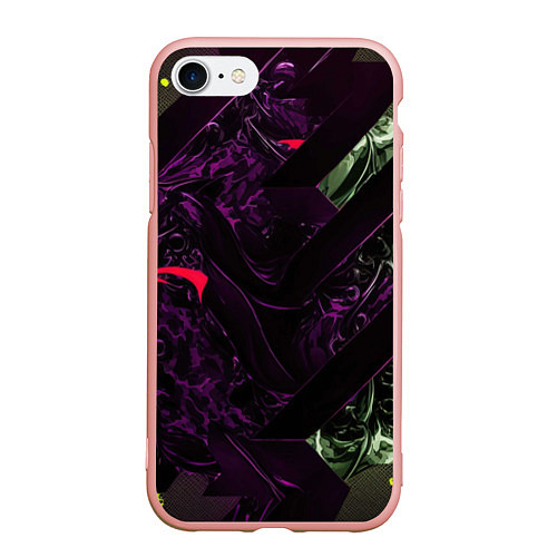 Чехол iPhone 7/8 матовый Фиолетовая текстура с зелеными вставками / 3D-Светло-розовый – фото 1