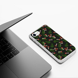 Чехол iPhone 7/8 матовый Мухоморы и папоротник на черном - паттерн, цвет: 3D-белый — фото 2