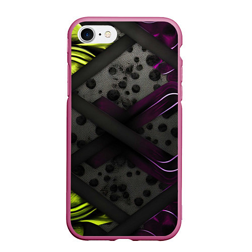 Чехол iPhone 7/8 матовый Темная фиолетовая текстура с листьями / 3D-Малиновый – фото 1
