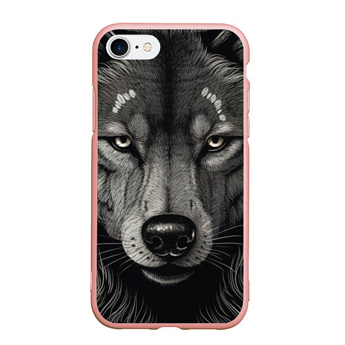 Чехол iPhone 7/8 матовый Волк в стиле тату / 3D-Светло-розовый – фото 1